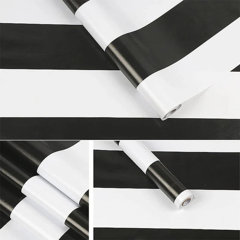 Stripe Black White Peel and Stick Wallpaper Vinyl Waterproof Self-Adhesive Wallpaper Removable Contact Paper Decorative Stickers