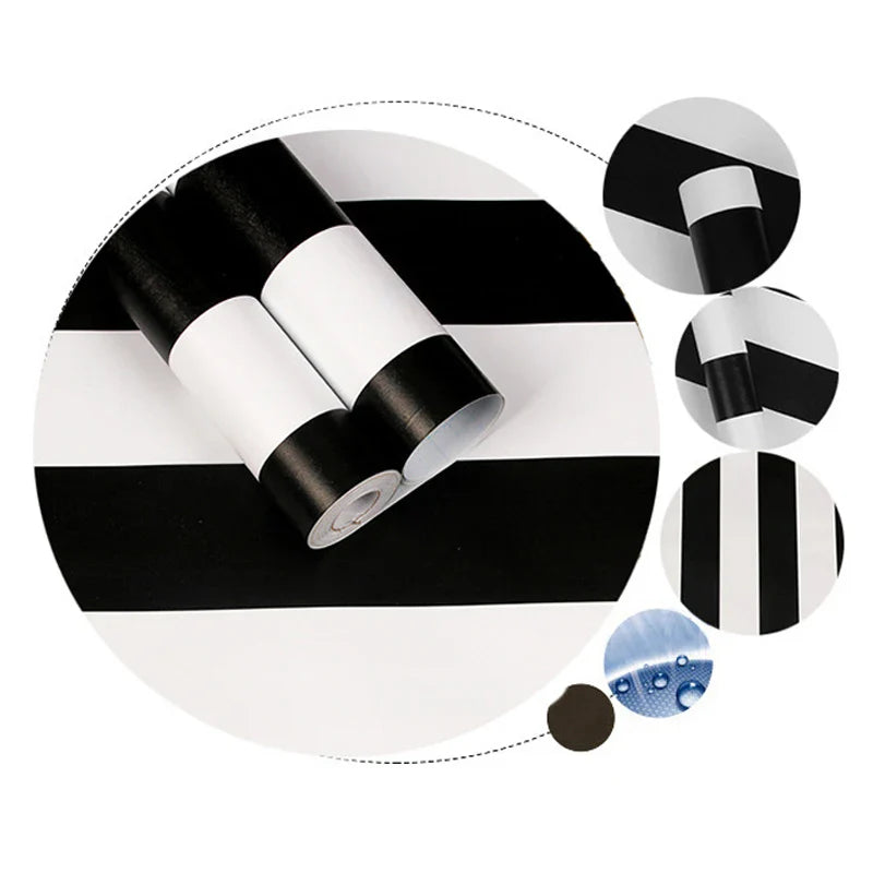 Stripe Black White Peel and Stick Wallpaper Vinyl Waterproof Self-Adhesive Wallpaper Removable Contact Paper Decorative Stickers