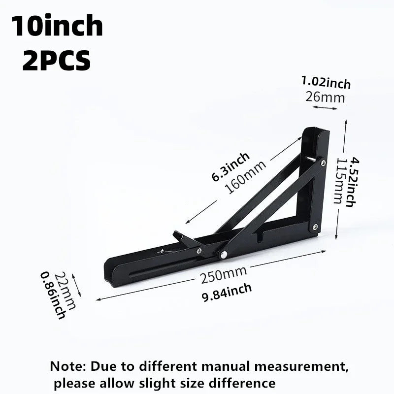 2PCS Heavy Duty Stainless Steel Triangle Folding Shelf Brackets – Wall Mounted Collapsible Angle Bracket for Table, Workbench
