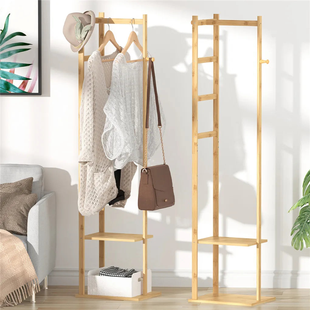 Bamboo Clothing Rack Corner Coat Rack Stand Hall Trees for Hallway Entryway