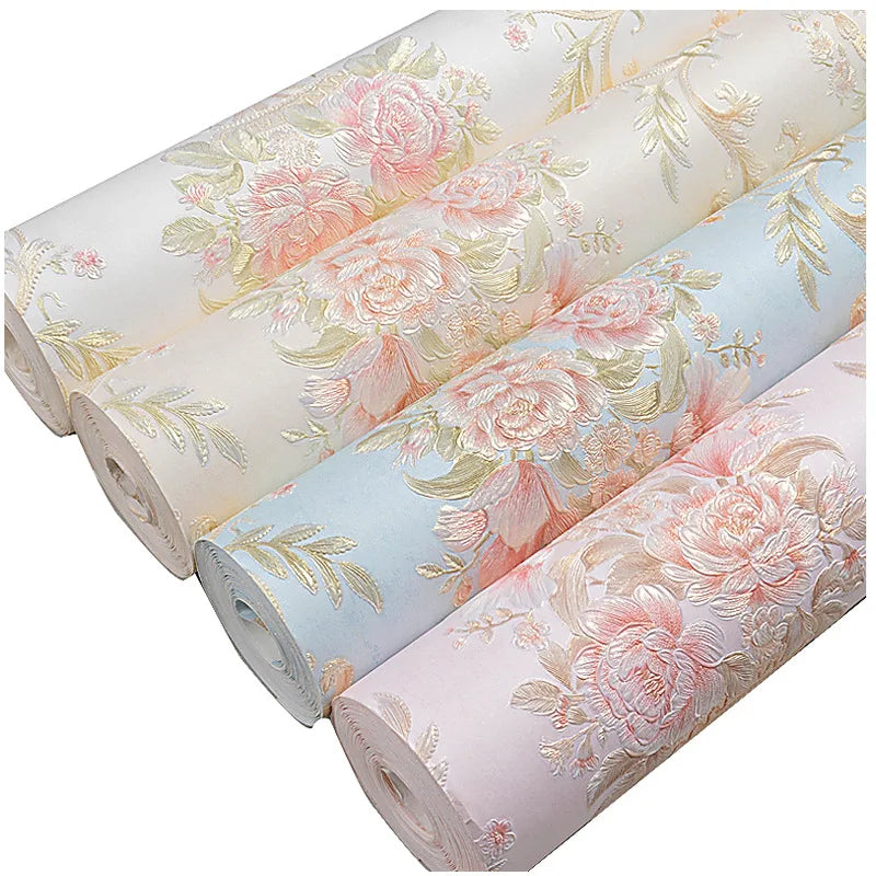 European wallpaper self-adhesive pastoral flower luxury wall stickers self-adhesive bedroom living room home background wall wal