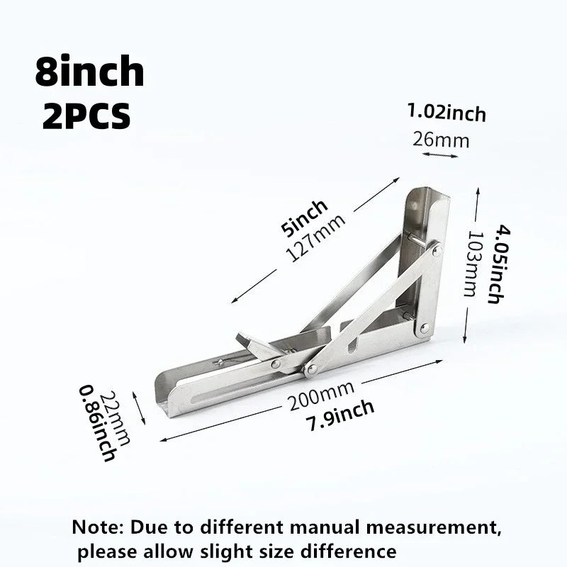 2PCS Heavy Duty Stainless Steel Triangle Folding Shelf Brackets – Wall Mounted Collapsible Angle Bracket for Table, Workbench