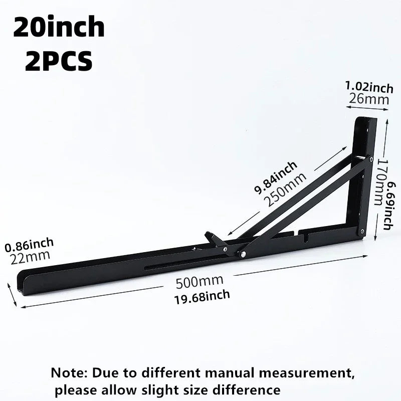 2PCS Heavy Duty Stainless Steel Triangle Folding Shelf Brackets – Wall Mounted Collapsible Angle Bracket for Table, Workbench