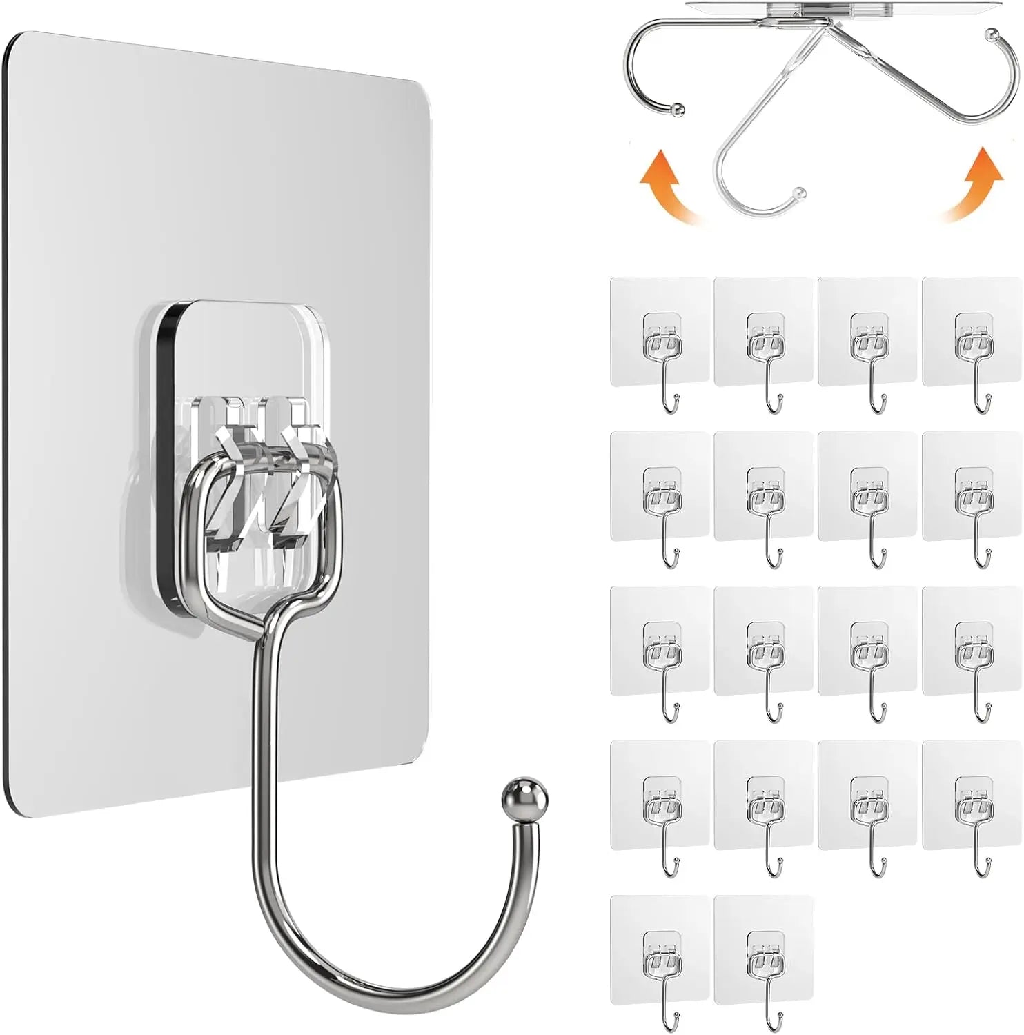 Big Size Hook Self-Adhesive PVC & Stainless Steel Transparent Multi-Purpose Wall Holder Door Rack Kitchen Storage Organizer Home