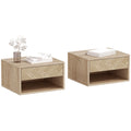 HOMCOM set of 2 Wall bedside table tables, hanging night tables with sliding drawer, open compartment, tray, style