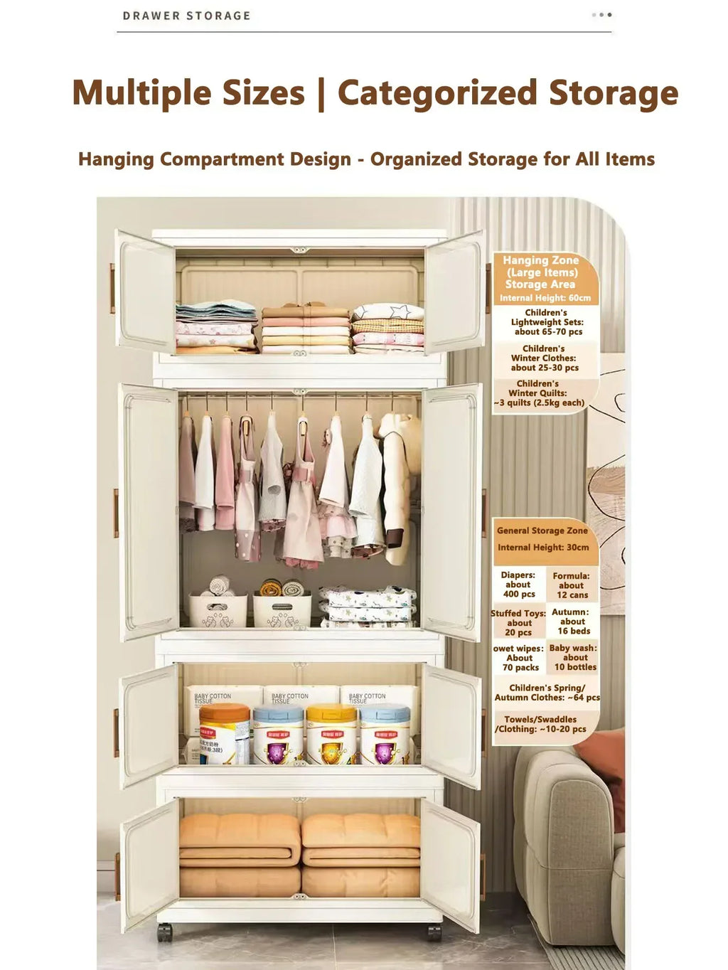 Folding Storage Cabinet Multi-Scene White/Black/Gray Home Office Kitchen Bathroom Multi-Functional Organizer with Doors