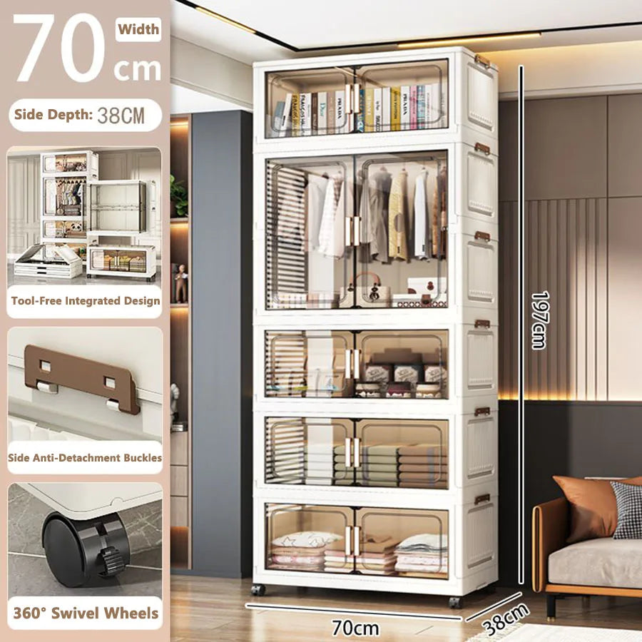 Folding Storage Cabinet Multi-Scene White/Black/Gray Home Office Kitchen Bathroom Multi-Functional Organizer with Doors