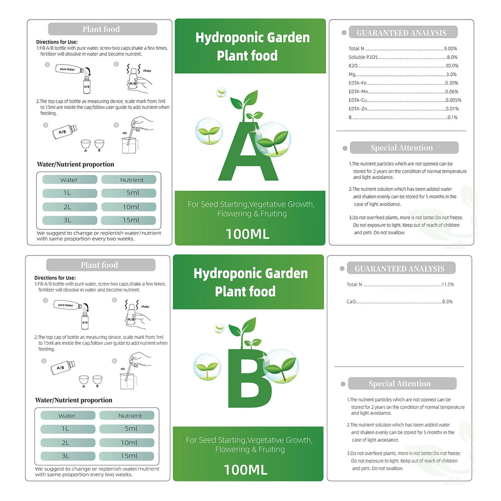 Hydroponic Nutrients Fertilizer AB Solution Set Hydroponic Garden Plant Food Plant Fertilizer For Flowers Vegetables Nutrients