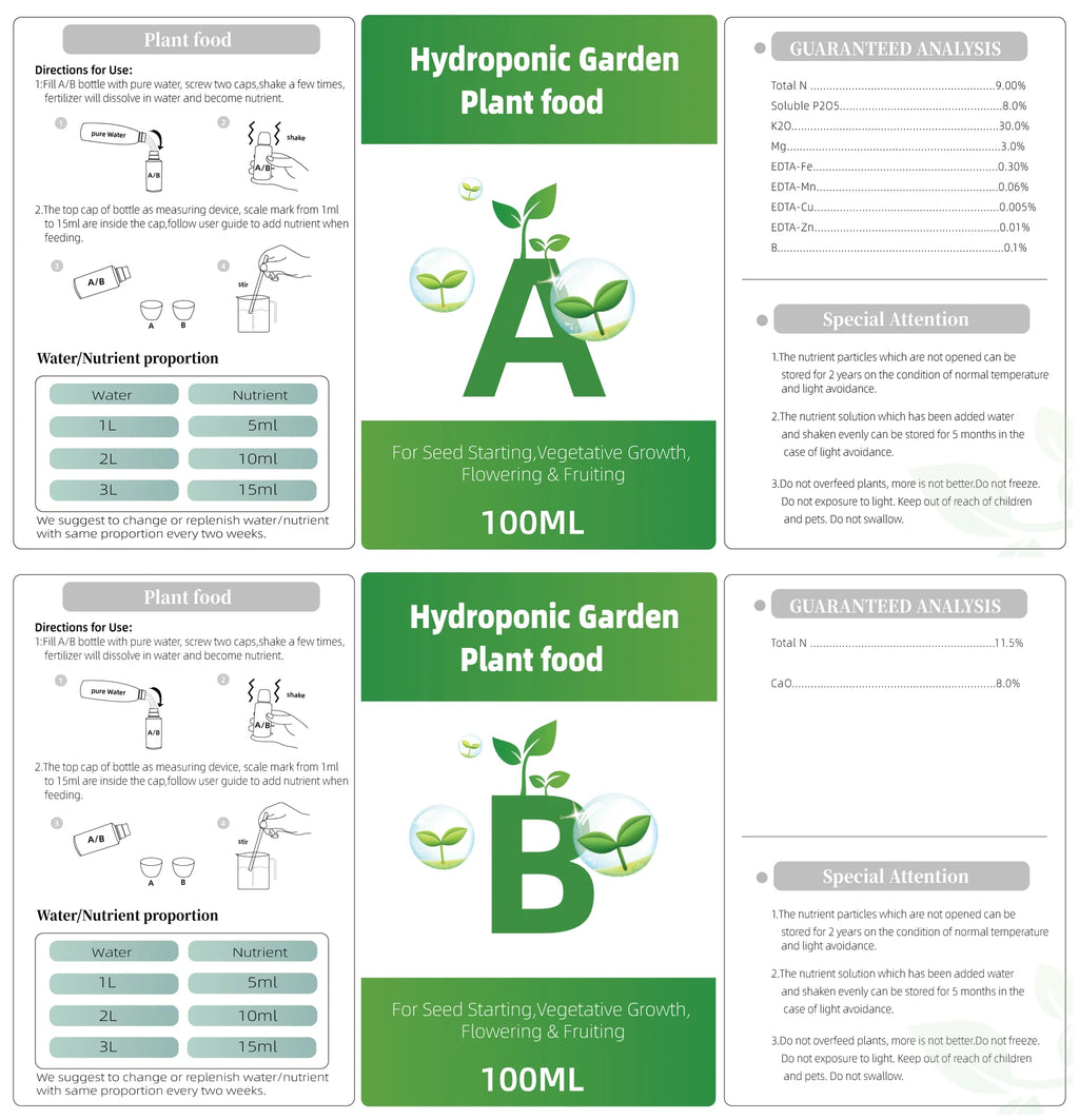 Fertilizer AB Two Part Set Hydroponic Garden Plant Food Plant Fertilizer For Flowers Vegetables Grass Nutrients