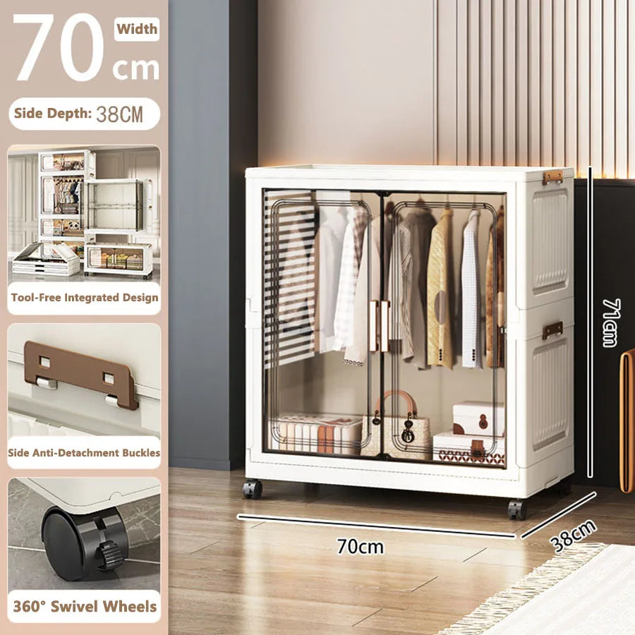 Folding Storage Cabinet Multi-Scene White/Black/Gray Home Office Kitchen Bathroom Multi-Functional Organizer with Doors