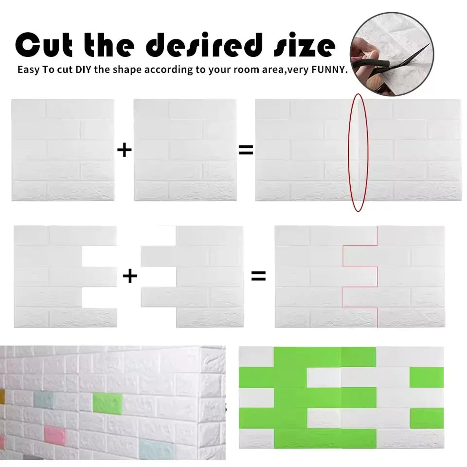 70cm*1M 3D Brick Pattern Wall Panels Wallpaper DIY Waterproof for Living Room Bedroom Kitchen Background Wall Decoration