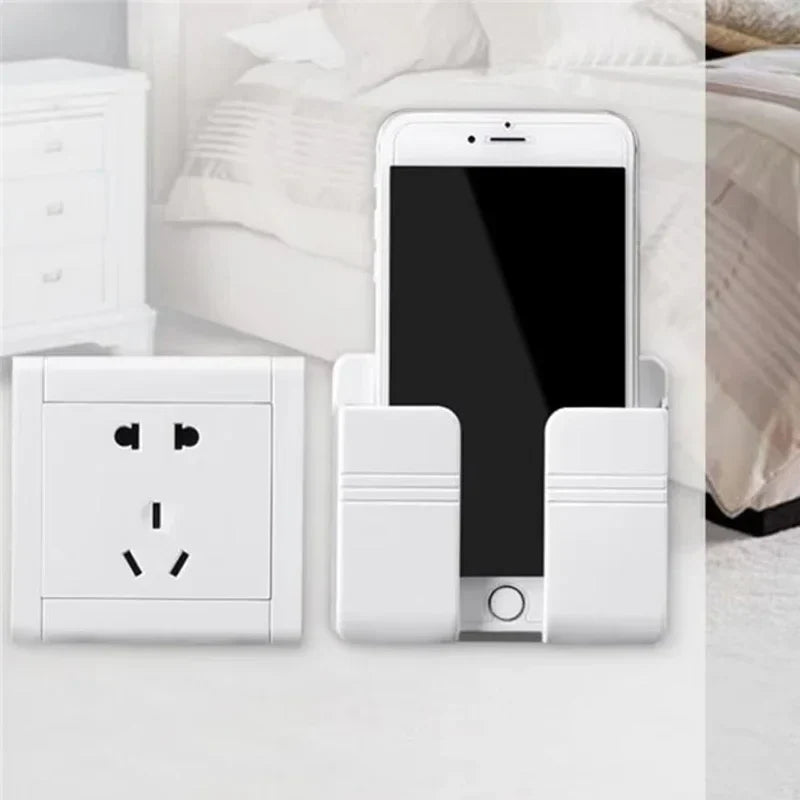 2PCS Wall Mounted Mobile Phone Charging Case Holder with Adhesive Remote Control Base Non Perforated Wall Storage Rack Base