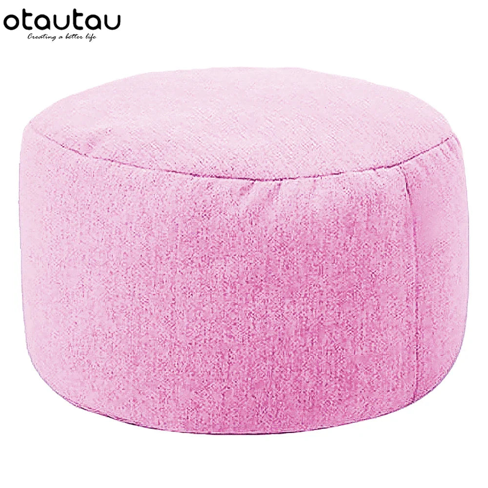 OTAUTAU Round Stool D30cm*H20cm Linen Bean Bag Ottoman with Filling Beanbag Pouf Footstool Tatami Futon Puff JD001