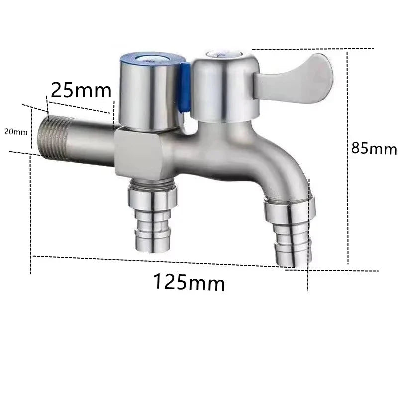 Stainless Steel Faucet Double Outlet Dual Control Water Tap One in Two Out Faucet 1/2" Bidet Faucets Bathroom Accessories