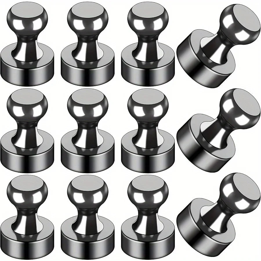 Black Neodymium Magnetic Push Pins - Strong Refrigerator & Whiteboard Magnets for Office, Kitchen & Map Use
