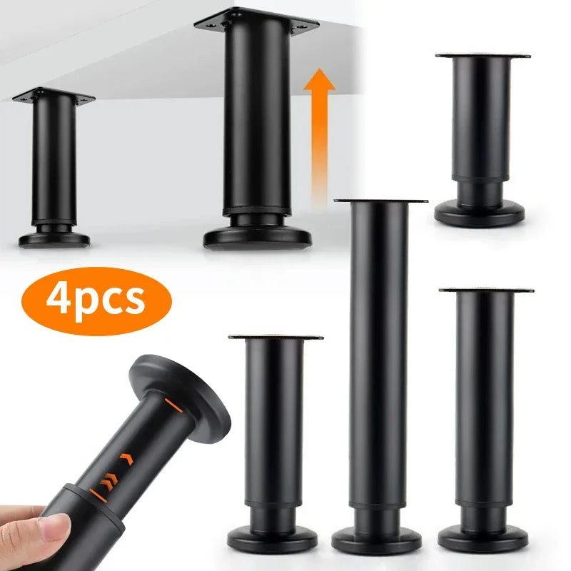 Home 4pcs Adjustable Height Furniture Support Legs, Black Telescopic Table Legs, Used for Tables, Bed Frames, TV Cabinets, Sofas