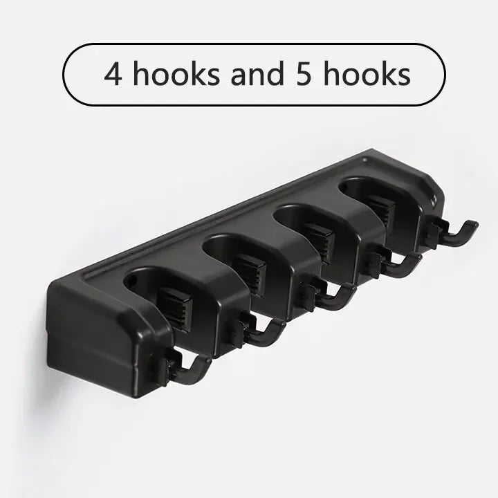 Wall Mounted Mop Holder Broom Hanger 3/4/5 Position Multi-Functional Black Magic Plastic Storage Rack for Home Kitchen Bathroom