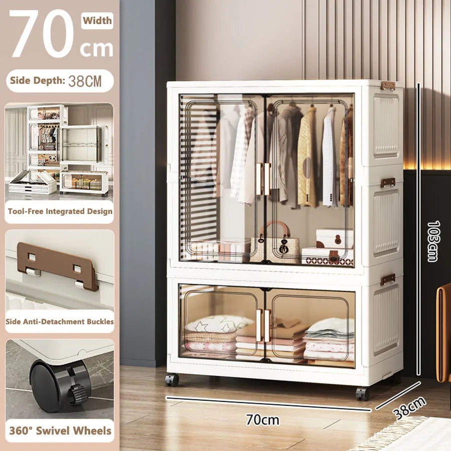 Folding Storage Cabinet Multi-Scene White/Black/Gray Home Office Kitchen Bathroom Multi-Functional Organizer with Doors