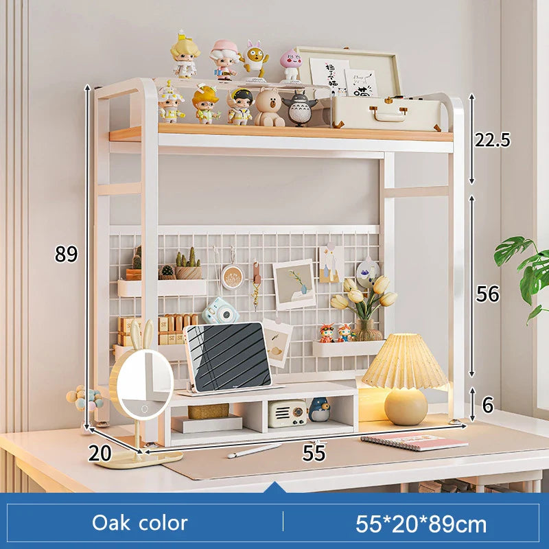 Bookcase Gaming Table Grid Bookshelf Desktop Multi-layer Wrought Iron Shelf Student Computer Desk Table  Wooden Shelves Rack