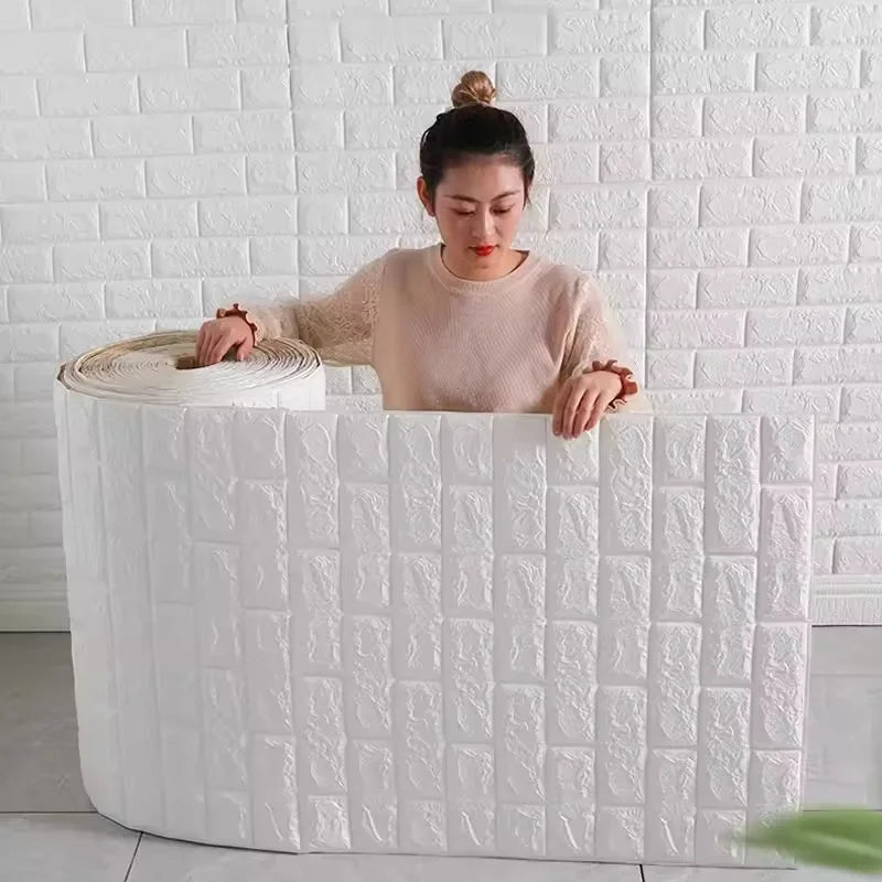 70cm*1M 3D Brick Pattern Wall Panels Wallpaper DIY Waterproof for Living Room Bedroom Kitchen Background Wall Decoration