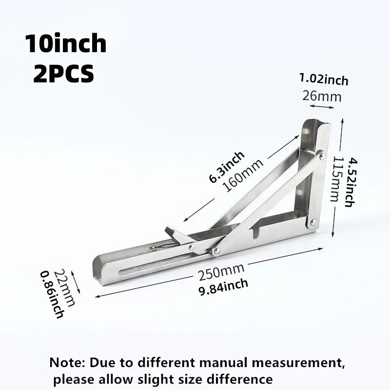 Heavy Duty Folding Triangle Shelf Bracket | Stainless Steel Wall Mount, Space Saving Fold Flat Rust-Proof Support