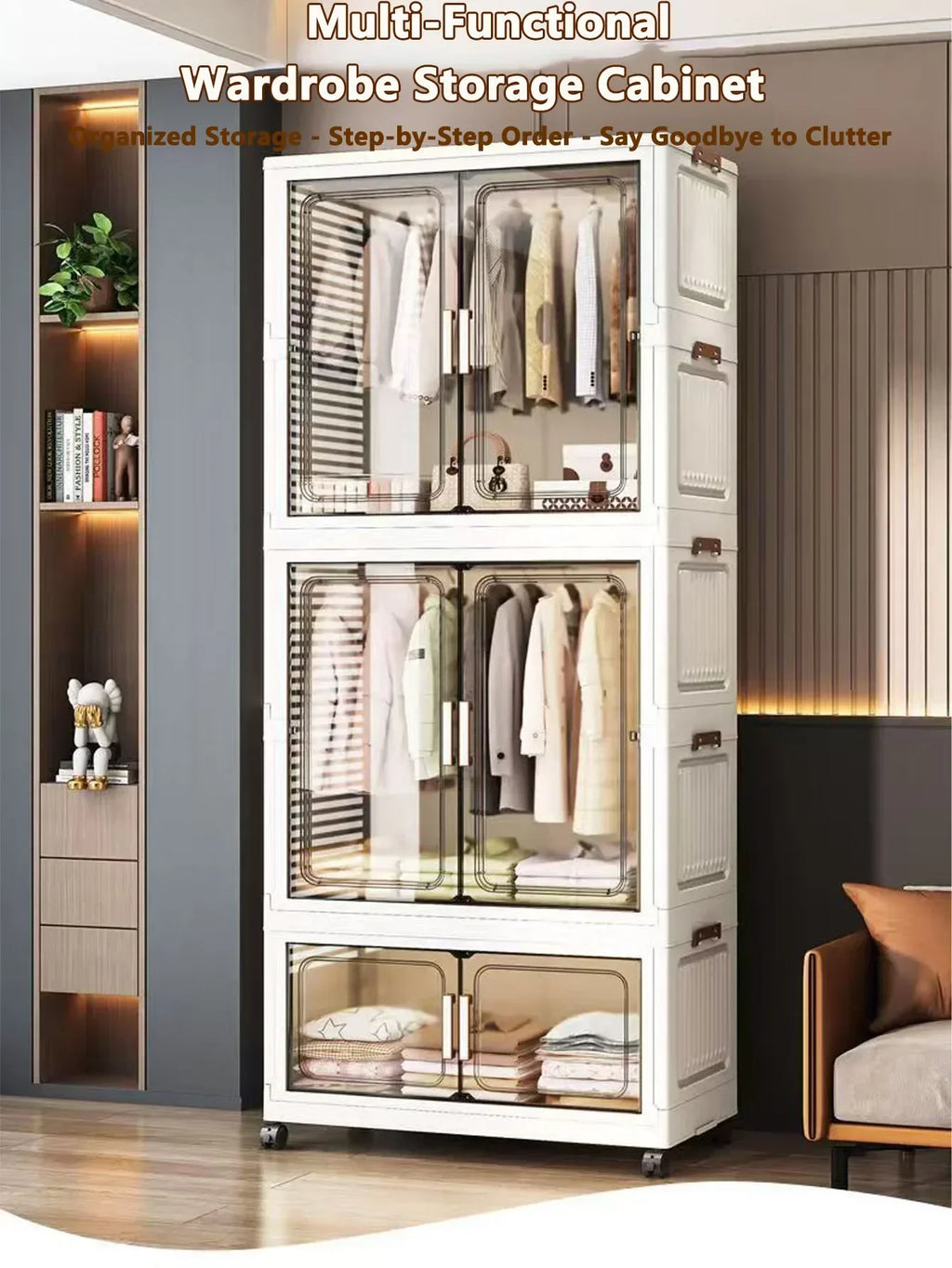 Folding Storage Cabinet Multi-Scene White/Black/Gray Home Office Kitchen Bathroom Multi-Functional Organizer with Doors
