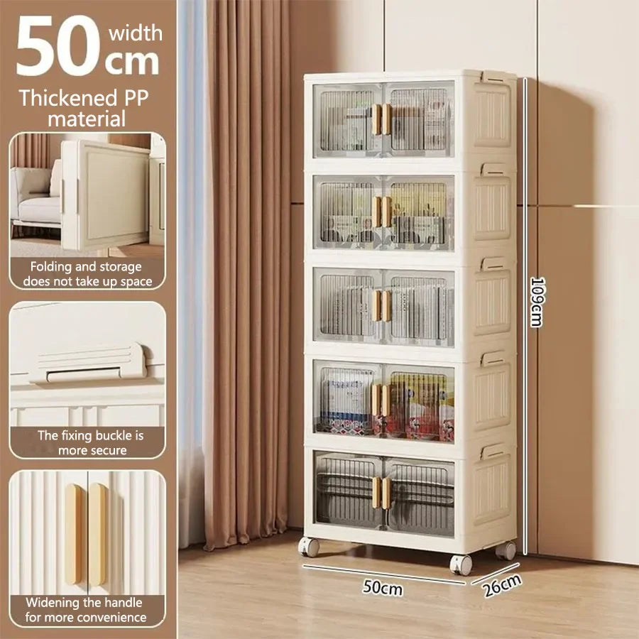 Folding Storage Cabinet Multi-Scene White/Black/Gray Home Office Kitchen Bathroom Multi-Functional Organizer with Doors