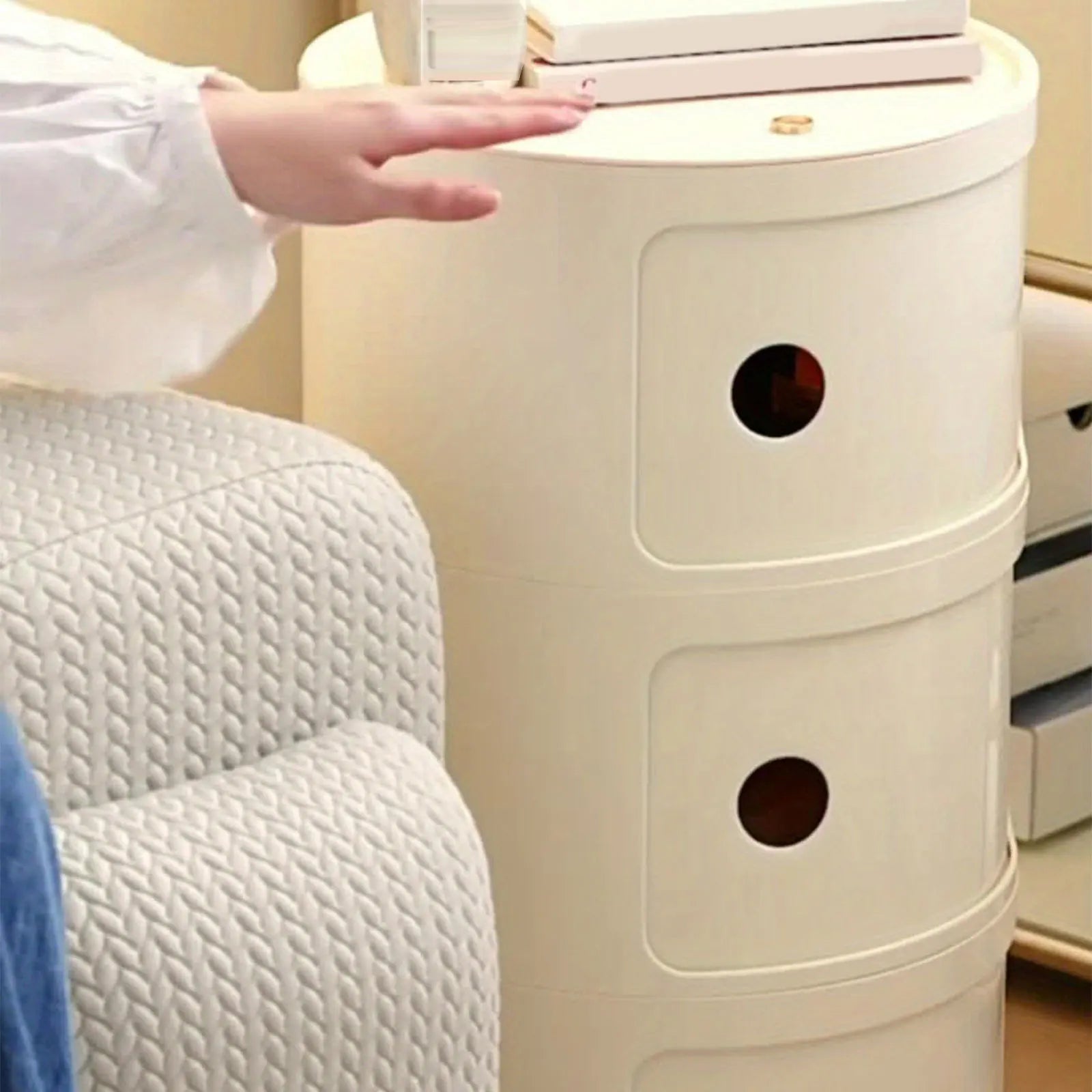 Podofo Round Bedside Cabinet Table Nordic Plastic For Bedroom Table Nightstand Storage Locker Portable Nightstands Furniture