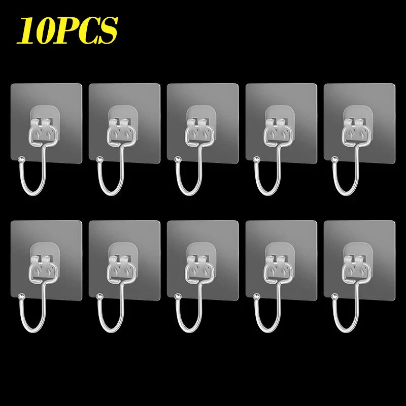 Big Size Hook Self-Adhesive PVC & Stainless Steel Transparent Multi-Purpose Wall Holder Door Rack Kitchen Storage Organizer Home