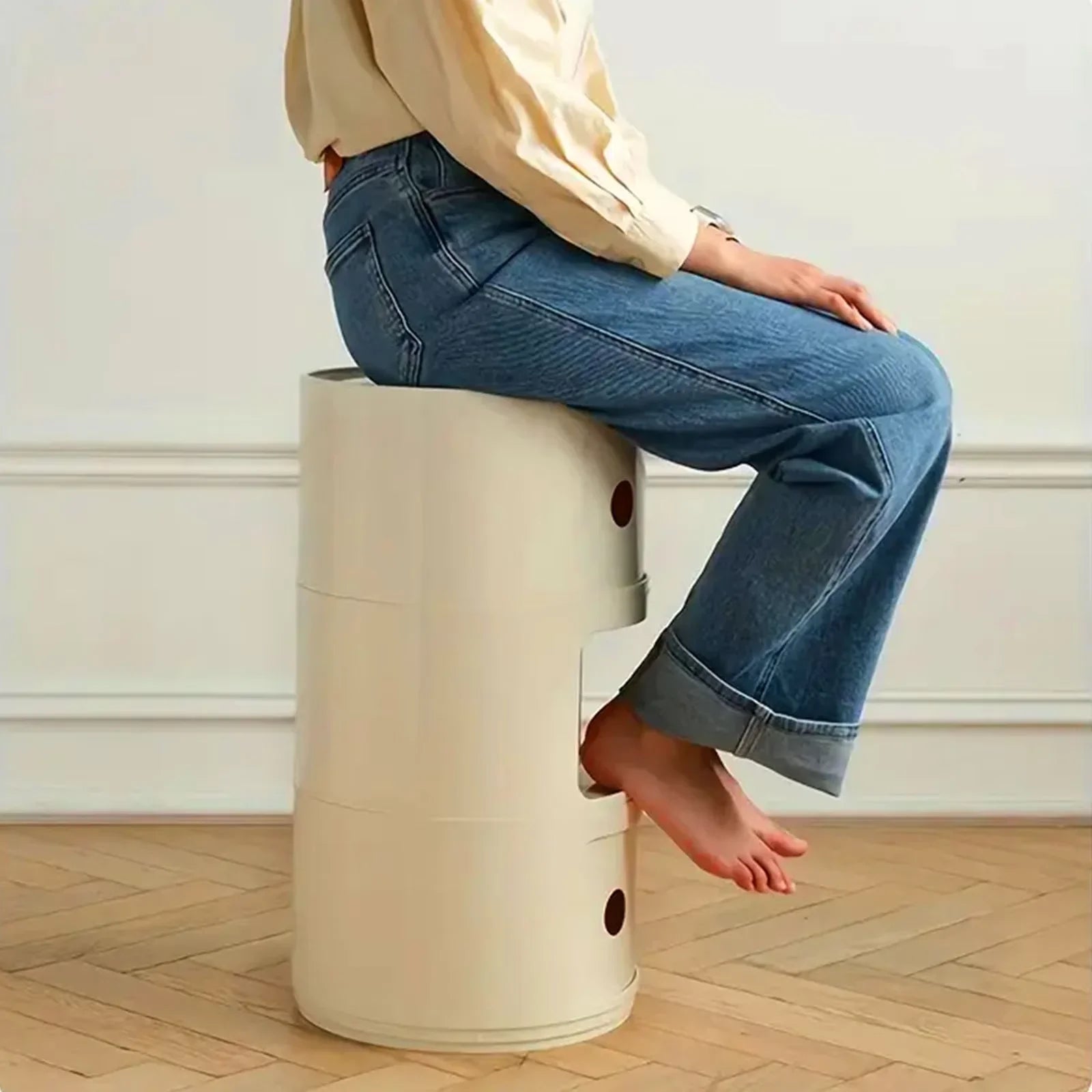 Podofo Round Bedside Cabinet Table Nordic Plastic For Bedroom Table Nightstand Storage Locker Portable Nightstands Furniture