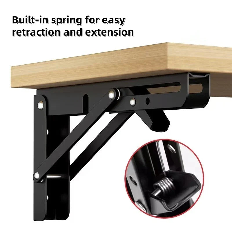 2PCS Heavy Duty Triangle Folding Angle Shelf Bracket Stainless Steel Collapsible Shelf Bracket for Table Work Bench Wall Mounted