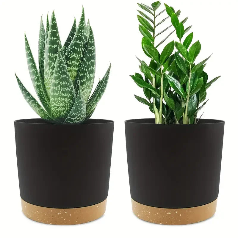 2 Pack, Planters for Indoor Plants with Drainage Holes and Removable Base,Saucer Modern Decorative for Outdoor Garden Planters