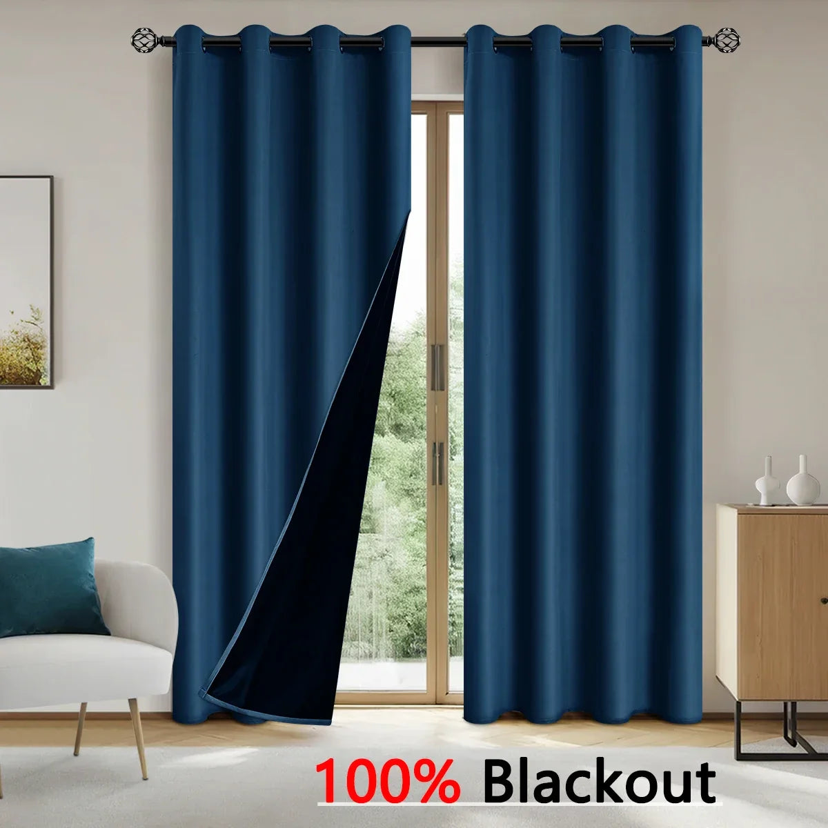 2pcs Modern 100% Blackout Solid Curtains, Window Curtains for Living Room, Bedroom, Kitchen, Home Decoration, Privacy Draps