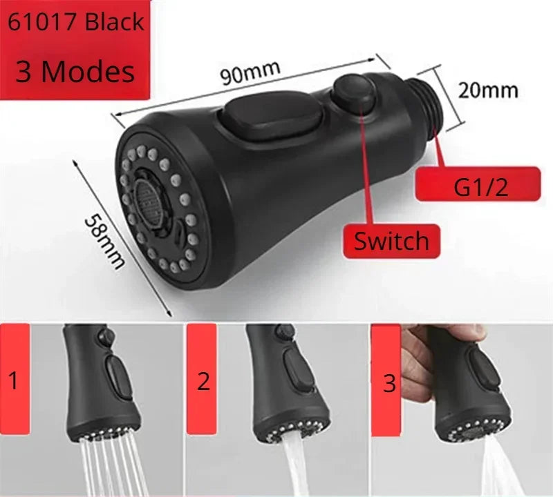 Kitchen Pull Out Faucet Sprayer Nozzle Sprayer ABS Durable Water Saving Shower Spray Head Bathroom Basin Sink Tap Replacement