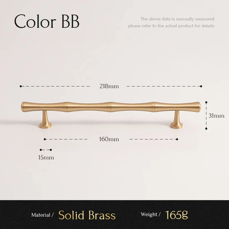 Santaya Solid Brushed Brass Handle Bamboo Kitchen Cabinet Pull Wardrobe Drawer Knob
