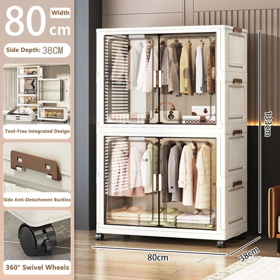 Folding Storage Cabinet Multi-Scene White/Black/Gray Home Office Kitchen Bathroom Multi-Functional Organizer with Doors