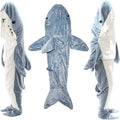 Cartoon Shark Blanket Plaid Gown Sleeping Bag Women Pajamas Adult Blanket Flannel Shark Nightrobe Comfy Bathrobe Homewear Gift