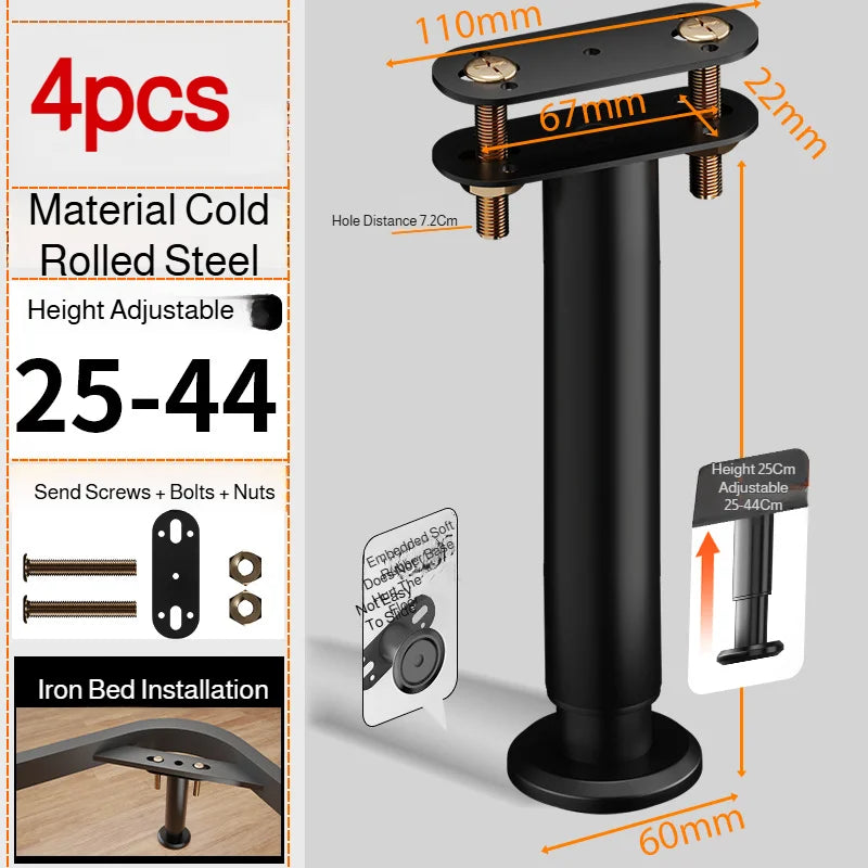 Home 4pcs Adjustable Height Furniture Support Legs, Black Telescopic Table Legs, Used for Tables, Bed Frames, TV Cabinets, Sofas