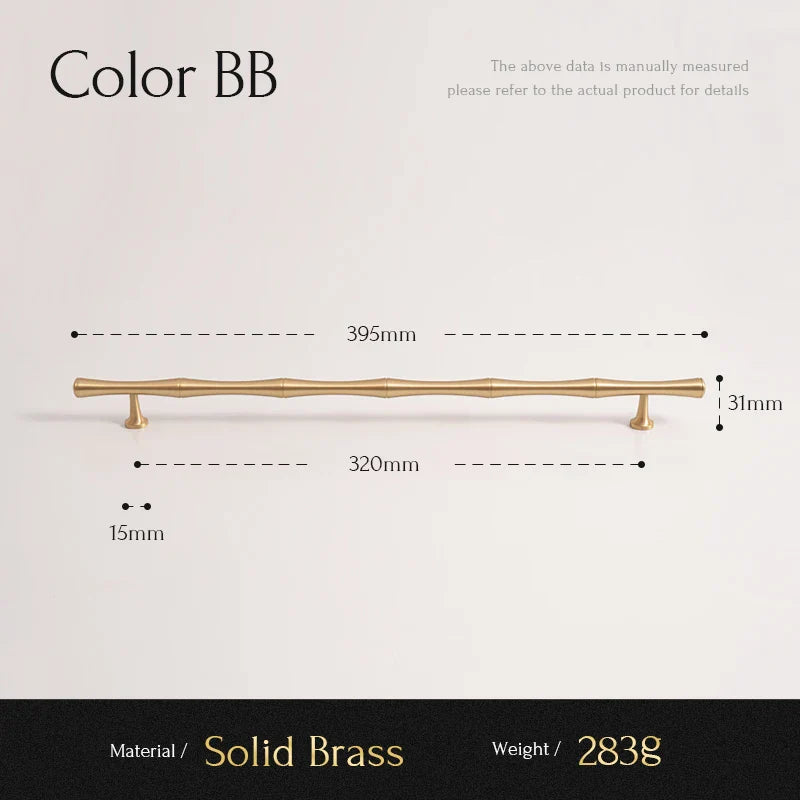 Santaya Solid Brushed Brass Handle Bamboo Kitchen Cabinet Pull Wardrobe Drawer Knob