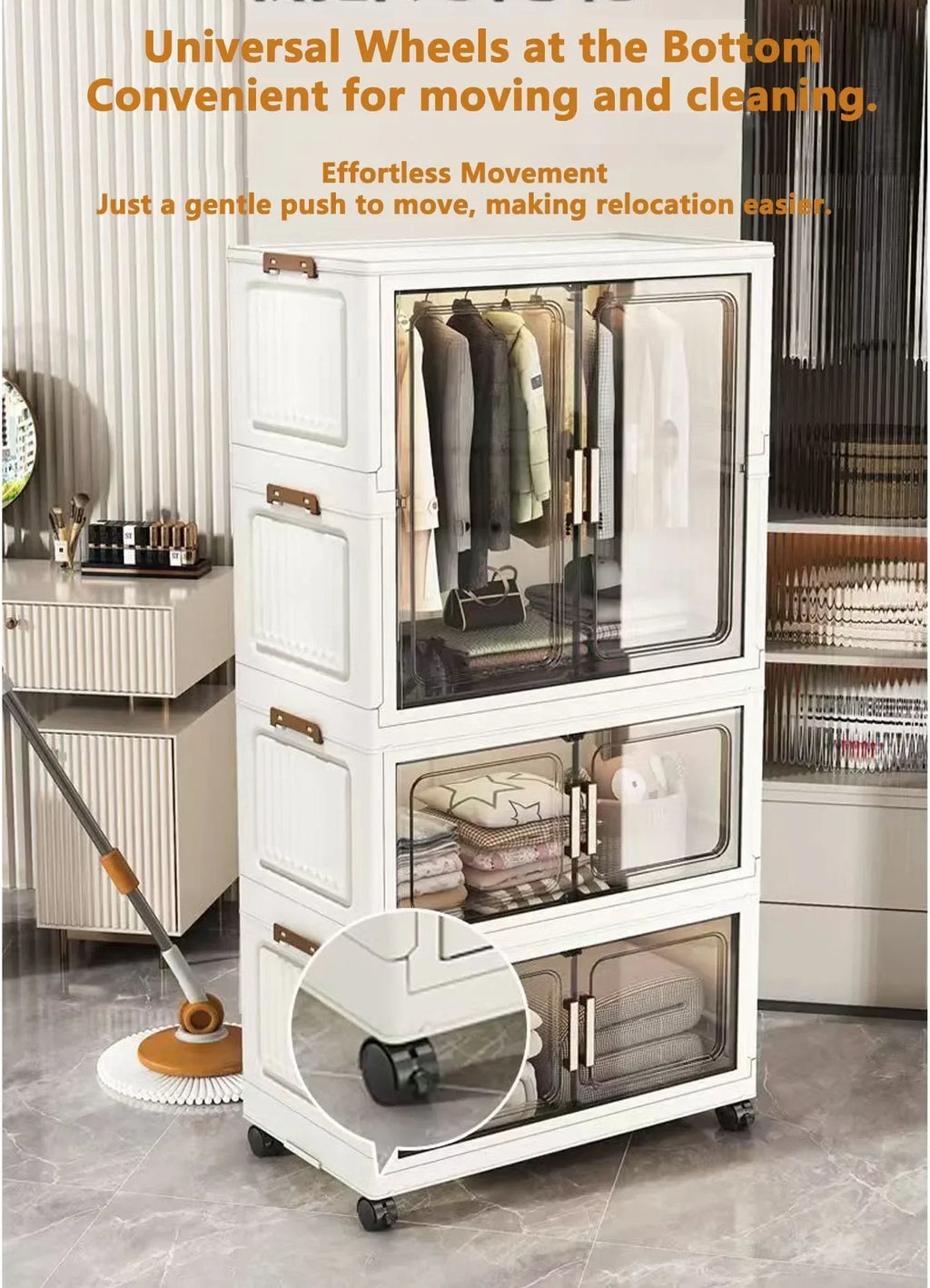 Folding Storage Cabinet Multi-Scene White/Black/Gray Home Office Kitchen Bathroom Multi-Functional Organizer with Doors