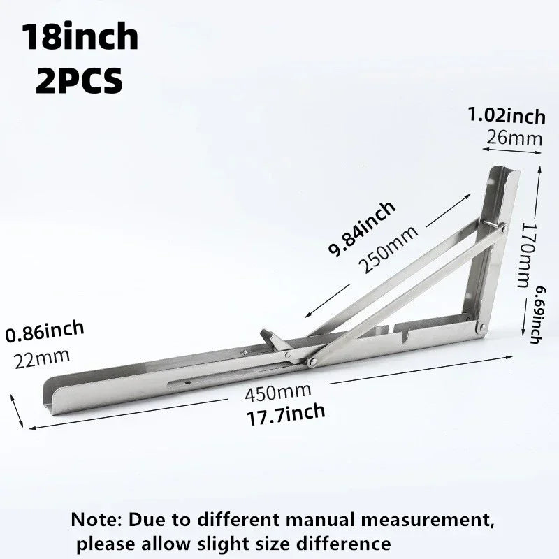 2PCS Heavy Duty Stainless Steel Triangle Folding Shelf Brackets – Wall Mounted Collapsible Angle Bracket for Table, Workbench