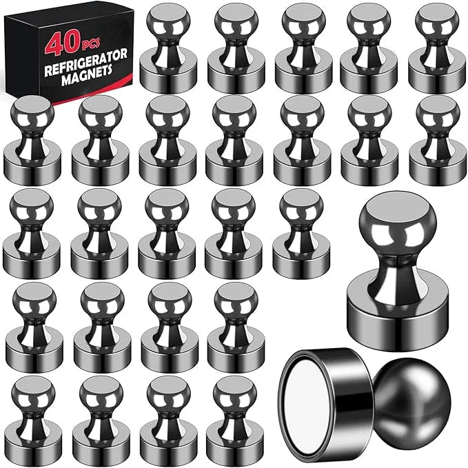 Black Neodymium Magnetic Push Pins - Strong Refrigerator & Whiteboard Magnets for Office, Kitchen & Map Use
