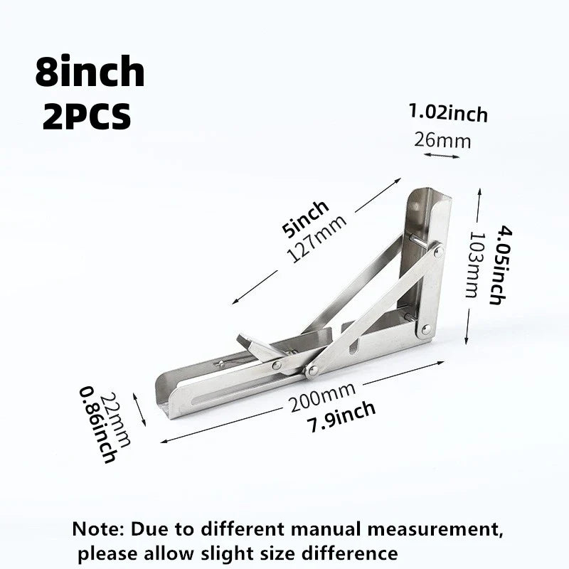 2Pcs Triangle Folding Angle Shelf Bracket Heavy Duty Stainless Steel Collapsible Shelf Bracket for Table Work Bench Wall Mounted