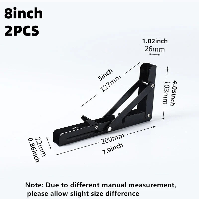 2Pcs Triangle Folding Angle Shelf Bracket Heavy Duty Stainless Steel Collapsible Shelf Bracket for Table Work Bench Wall Mounted