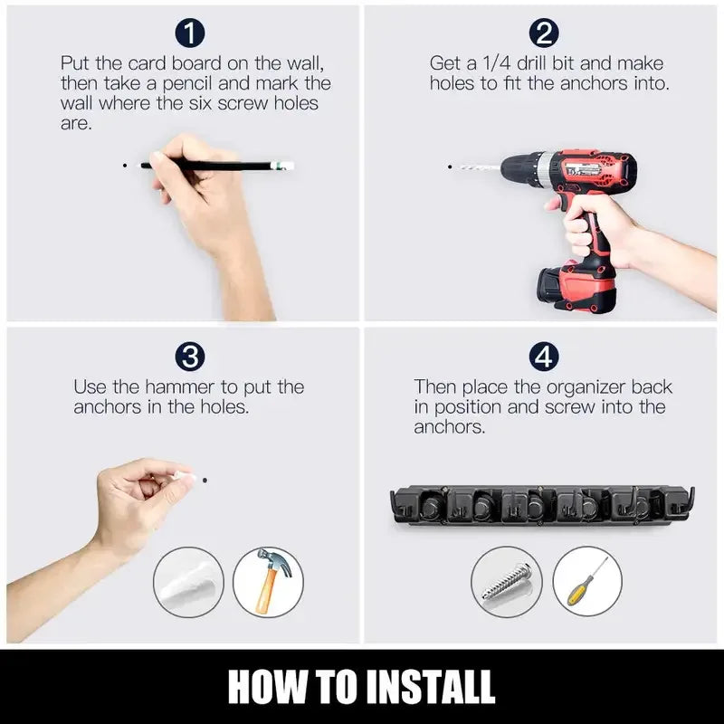 Wall Mounted Mop Holder Broom Hanger 3/4/5 Position Multi-Functional Black Magic Plastic Storage Rack for Home Kitchen Bathroom