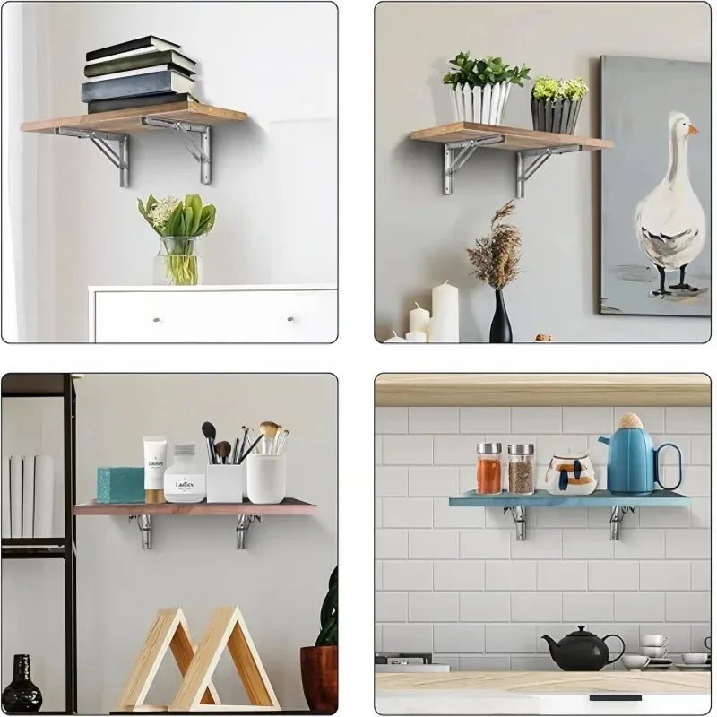 2PCS Heavy Duty Stainless Steel Triangle Folding Shelf Brackets – Wall Mounted Collapsible Angle Bracket for Table, Workbench