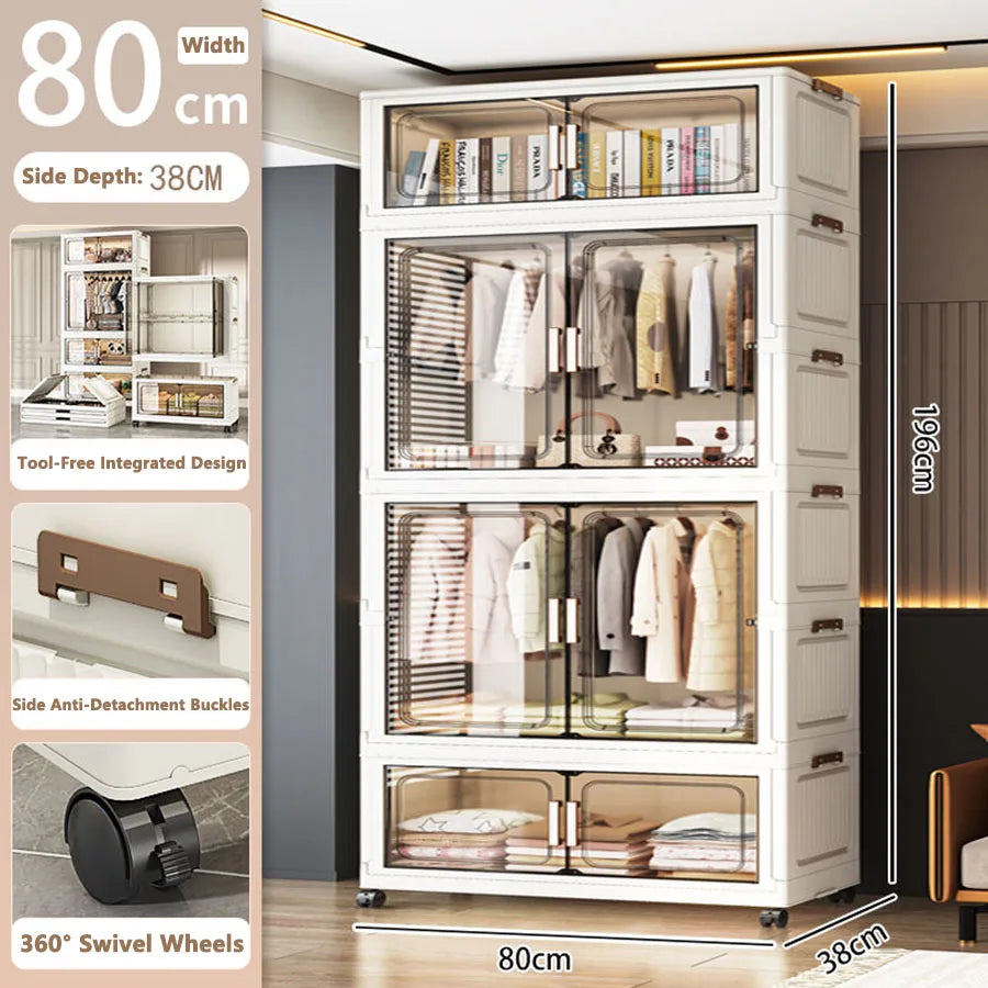 Folding Storage Cabinet Multi-Scene White/Black/Gray Home Office Kitchen Bathroom Multi-Functional Organizer with Doors
