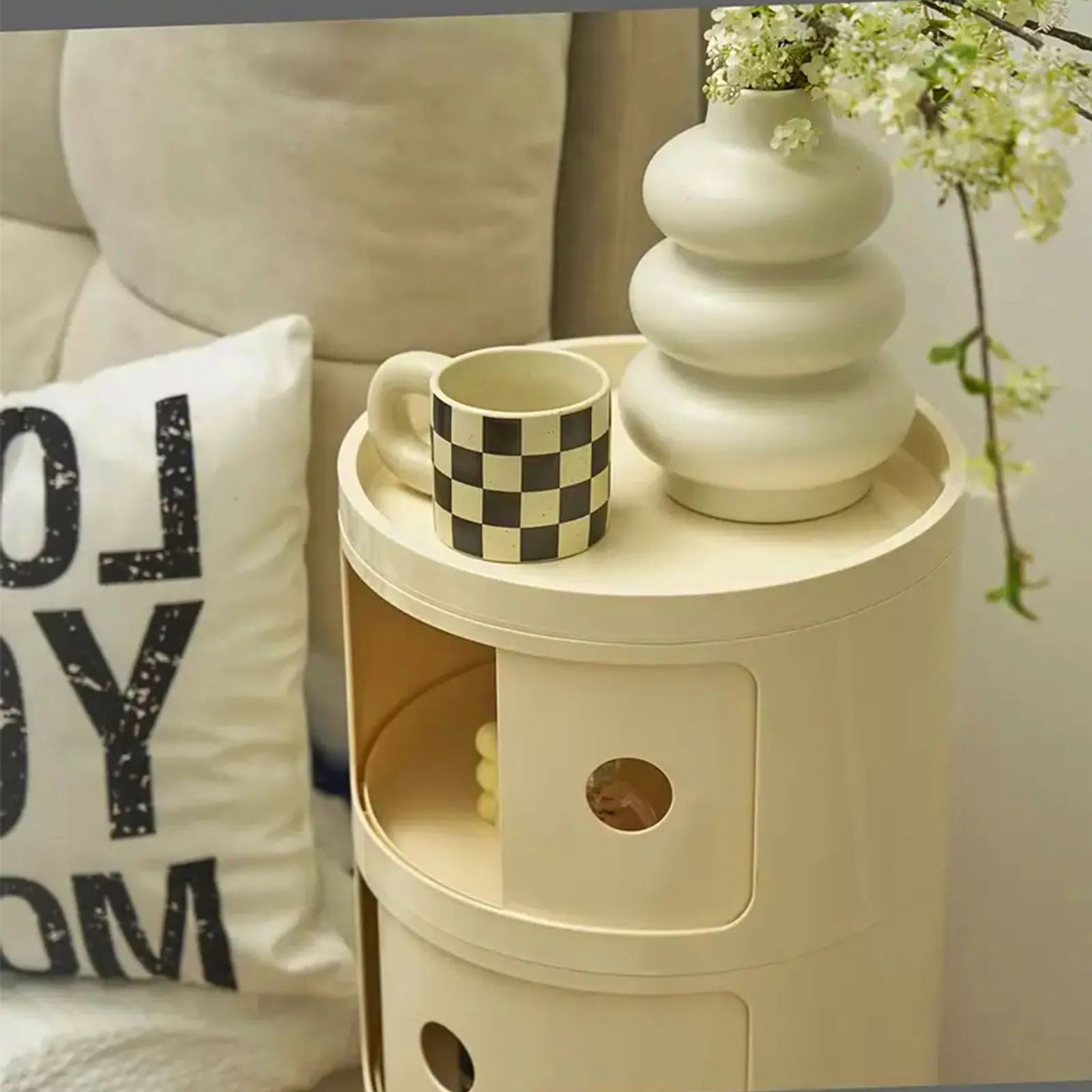 Podofo Round Bedside Cabinet Table Nordic Plastic For Bedroom Table Nightstand Storage Locker Portable Nightstands Furniture