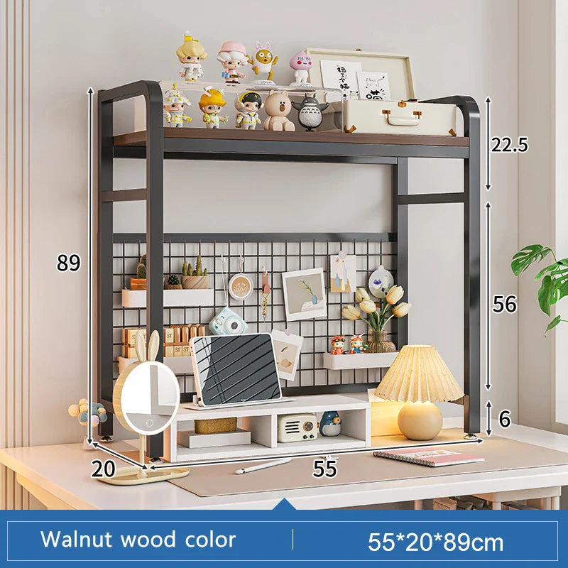 Bookcase Gaming Table Grid Bookshelf Desktop Multi-layer Wrought Iron Shelf Student Computer Desk Table  Wooden Shelves Rack