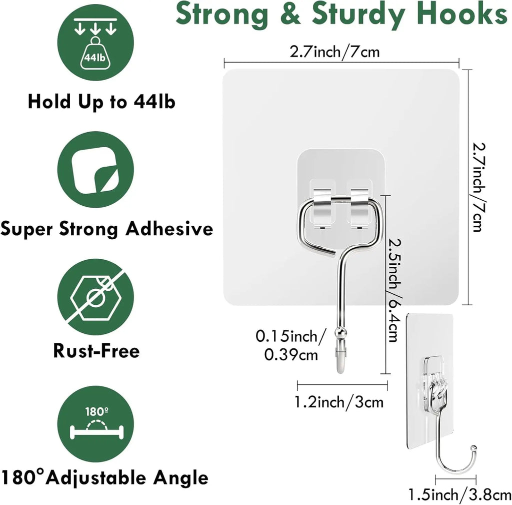 Big Size Hook Self-Adhesive PVC & Stainless Steel Transparent Multi-Purpose Wall Holder Door Rack Kitchen Storage Organizer Home
